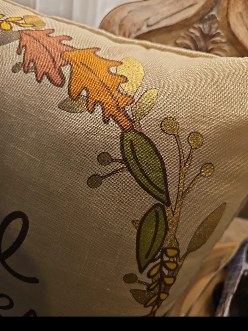 Give Thanks Autumn Accent Pillow - Cream, Green ,metallic Gold Brand New 16x16